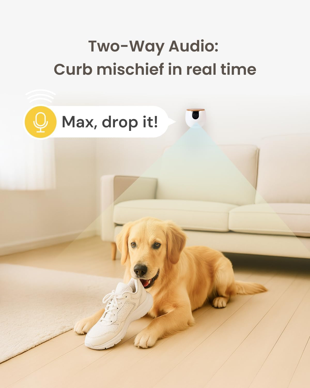 Mini Pet Camera: Security Cam W/Barking/Meowing Alerts, Cat or Dog Tracking W/Phone App, Smart Home Indoor Monitoring, 2-Way Speaker. No Subscription Needed. Standard See, Talk & Toss Features
