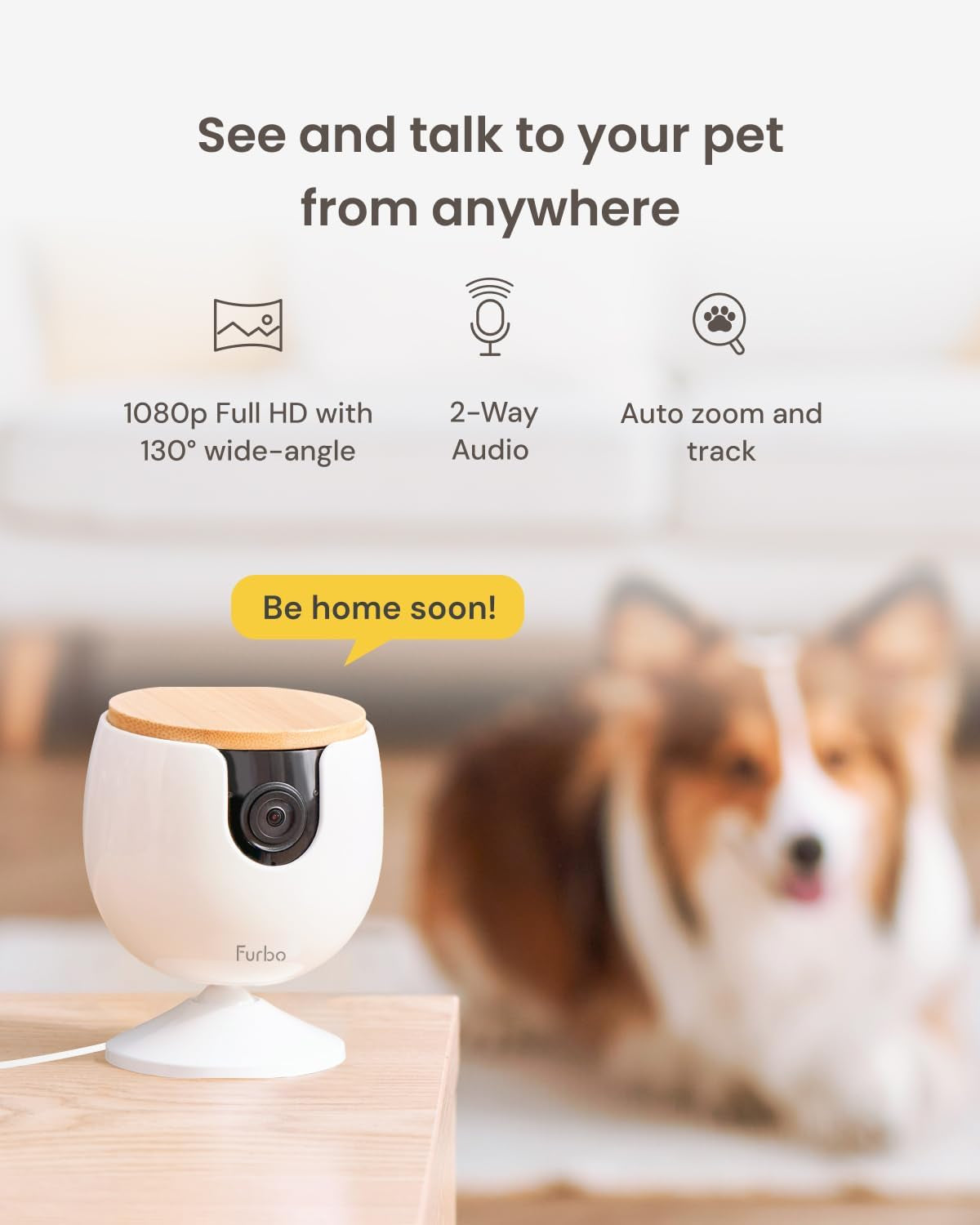 Mini Pet Camera: Security Cam W/Barking/Meowing Alerts, Cat or Dog Tracking W/Phone App, Smart Home Indoor Monitoring, 2-Way Speaker. No Subscription Needed. Standard See, Talk & Toss Features