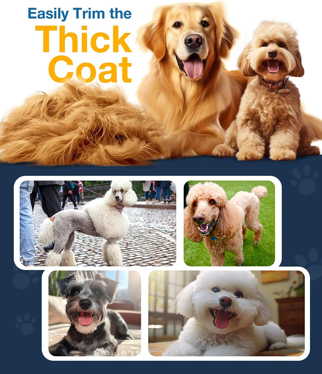 Dog Clippers for Grooming for Thick Heavy Coats/Low Noise Rechargeable Cordless Pet Shaver with Stainless Steel Blade/Waterproof Dog Shaver for Dogs Pets and Animals