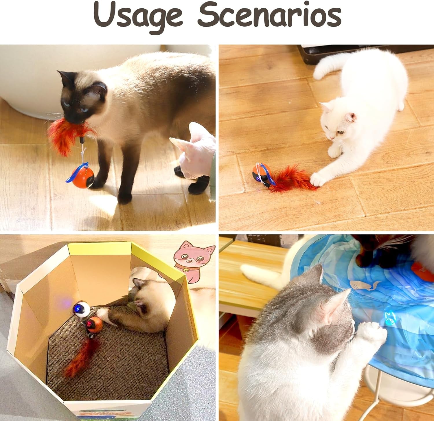 Interactive Cat Ball Toy Set, Fun Tracker, Automatic Moving Chase Ball with Fluffy Tail, a Small Mice, Rechargeable (White)