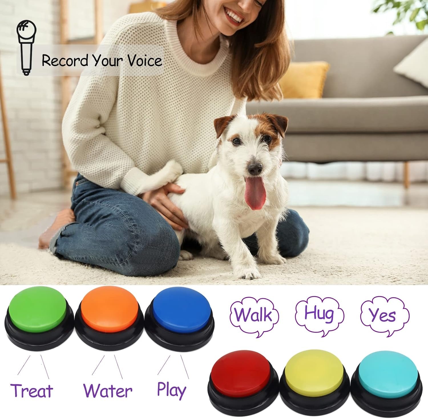 Voice Recording Button, Dog Buttons Training Words Dog Buttons for Communication Pet Training Buzzer, 30 Second Record & Playback, Funny Gift for Study Office Home 6PACK