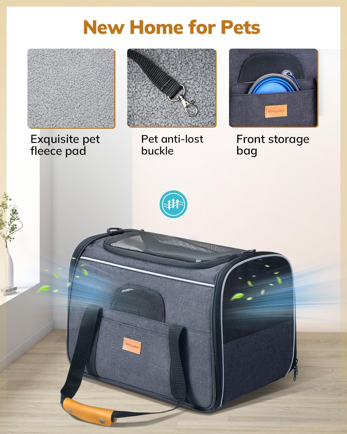 Soft-Sided Large Cat Carrier for Medium to Big Cats and Puppies Up to 18 lbs - Airline Approved with Safety Zippers and Foldable Bowl - Dark Gray