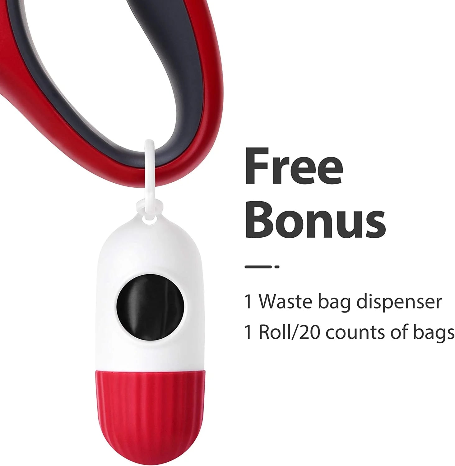 Retractable Dog Leash with Dispenser and Waste Bags, 16 Ft Leash for Medium Dogs or Cats up to 44 lbs, Anti-Slip Handle, Tangle-Free Design, Reflective Nylon Tape (Medium, Red)