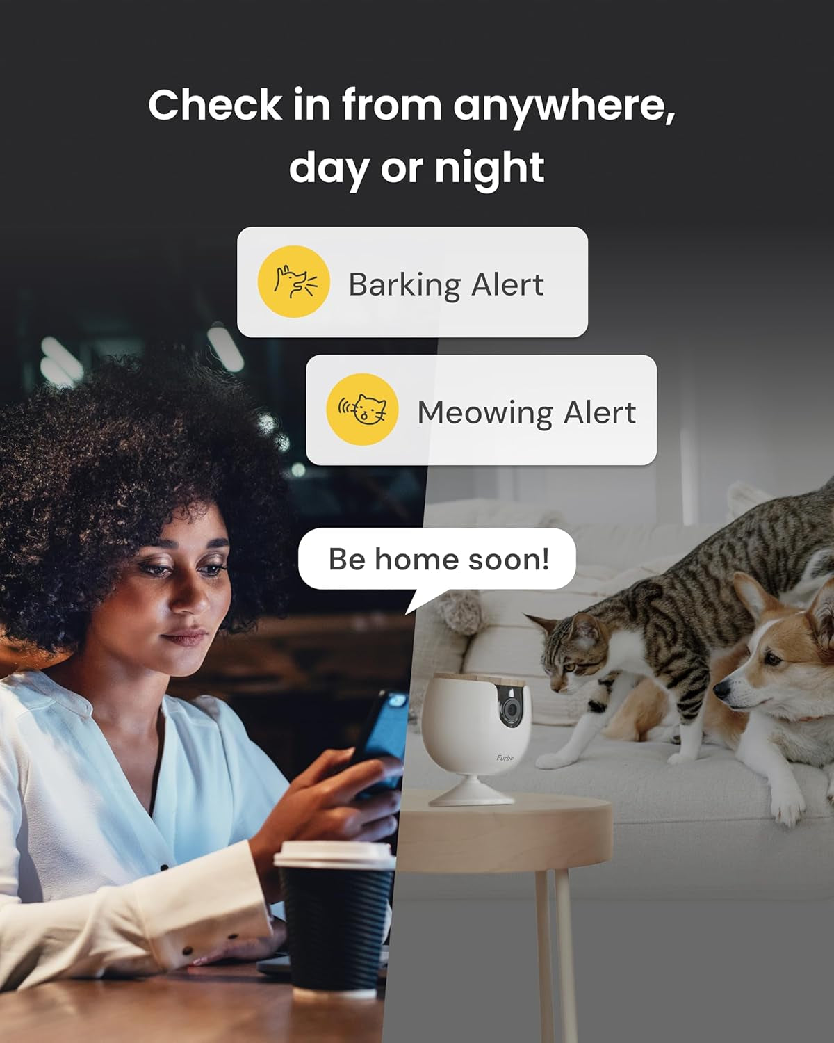 Mini Pet Camera: Security Cam W/Barking/Meowing Alerts, Cat or Dog Tracking W/Phone App, Smart Home Indoor Monitoring, 2-Way Speaker. No Subscription Needed. Standard See, Talk & Toss Features