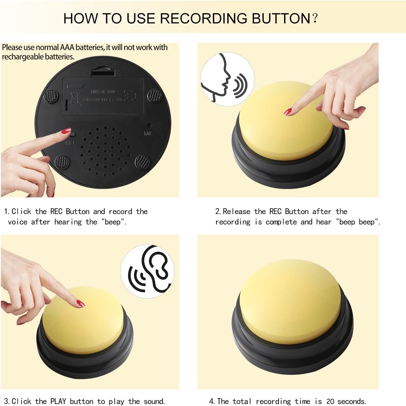 Voice Recording Button, Dog Buttons Training Words Dog Buttons for Communication Pet Training Buzzer, 30 Second Record & Playback, Funny Gift for Study Office Home 6PACK
