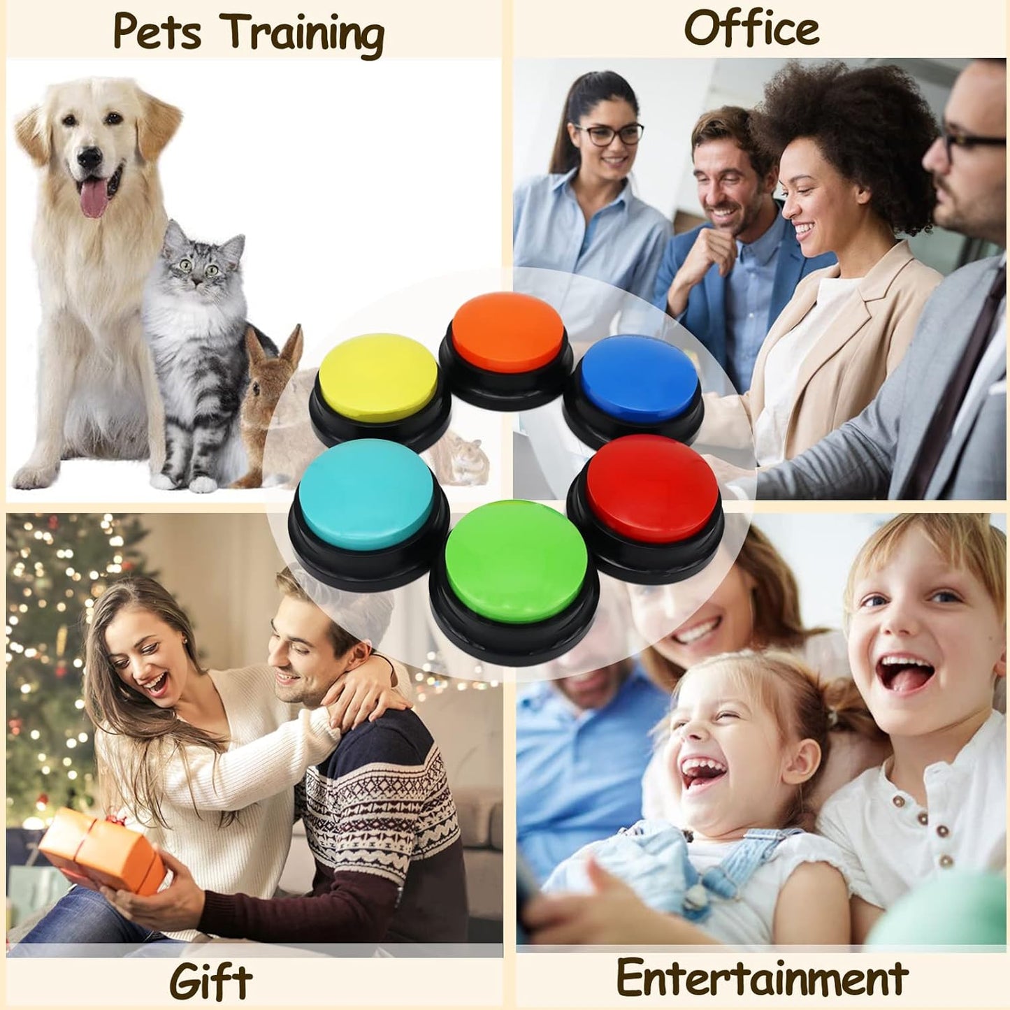 Voice Recording Button, Dog Buttons Training Words Dog Buttons for Communication Pet Training Buzzer, 30 Second Record & Playback, Funny Gift for Study Office Home 6PACK