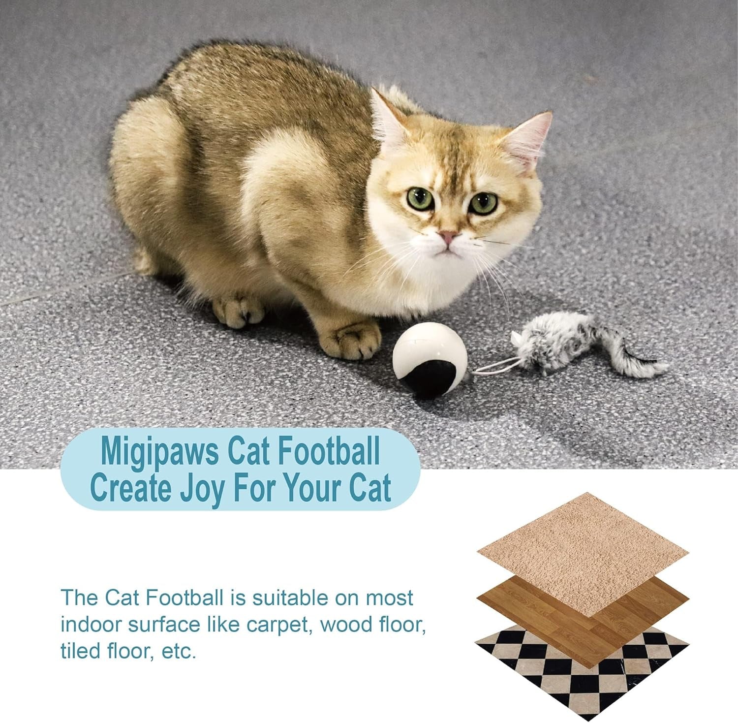 Interactive Cat Ball Toy Set, Fun Tracker, Automatic Moving Chase Ball with Fluffy Tail, a Small Mice, Rechargeable (White)