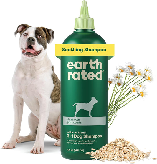 (A Canadian Company), 3-In-1 Soothing Dog Shampoo and Conditioner, Deodorizing Oatmeal Shampoos for Dogs and Puppies, Great for Smelly Pets, White Tea and Basil Scent, 473 Ml