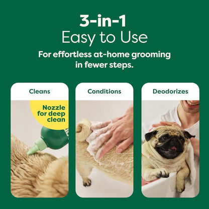 (A Canadian Company), 3-In-1 Soothing Dog Shampoo and Conditioner, Deodorizing Oatmeal Shampoos for Dogs and Puppies, Great for Smelly Pets, White Tea and Basil Scent, 473 Ml