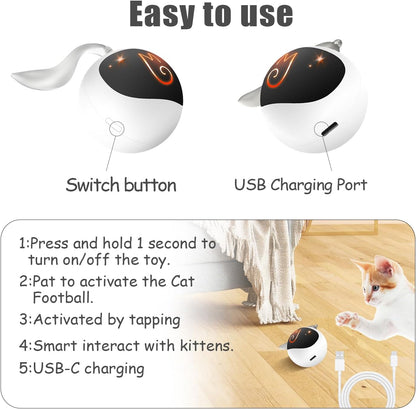 Interactive Cat Ball Toy Set, Fun Tracker, Automatic Moving Chase Ball with Fluffy Tail, a Small Mice, Rechargeable (White)